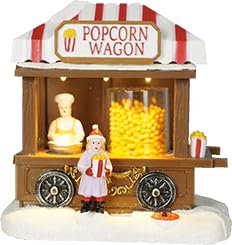Weihnachtsdorf/-Szene: Popcornautomat mit LED Beleuchtung, bewegenden Popcorns, batteriebetrieben