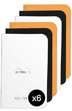 Rhodia 119156AMZC - Set of 6 Staplebound Notebooks - Dimensions: 7.5 x 12 cm - Dotted - 48 pages - 80 g/m² - 3 assorted colours (Orange, Black and White)
