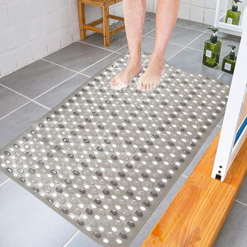 Tappetino da bagno antiscivolo per vasca da bagno interno, potente qualità di aspirazione, anti muffa, con fori di scarico, tappetino da doccia in gomma, grigio, 40 x 100 cm