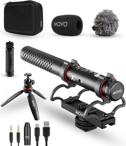 Movo X1 Supercardioid Shotgun Microphone - 3.5mm/XLR/USB-C Camera Mic for DSLR, Smartphones, and Computers - Professional On-Camera Microphone with Advanced Audio Controls, Tripod, and Accessories
