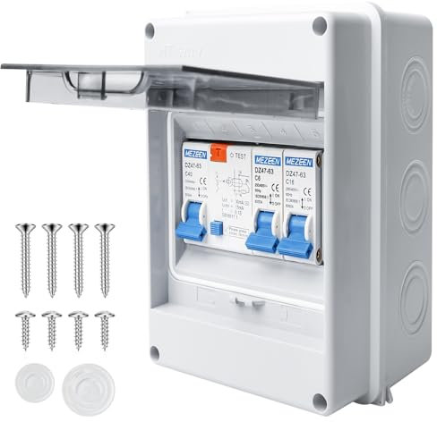 WIYETY Boîte à fusibles en saillie Boîte de distribution en saillie : IP65 Subdistribution en saillie avec disjoncteur de puissance, boîte de distribution pour jardin ou extérieur, villas, bornes de