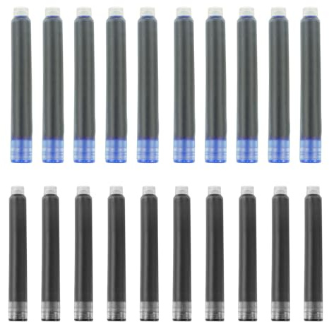 YUNCHUN 20PCS Fountain Pen Ink Refills, 2.6 mm Ink Cartridges Sets for Hongdian, Pen Ink Writing Supplies International Standard Ink Refills, Smooth Writing, Large Capacity and Easy Carry Black + Blue