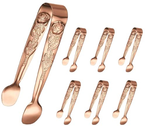 Mini Serving Tongs, 6PCS Small Rose Sugar Cube Tong, Small serving tongs Stainless Steel Ice Tong, 4Inch Rose Gold tongs for Kitchen, Appetizers, Coffee Bar, Salad, Desserts and Charcuterie Board