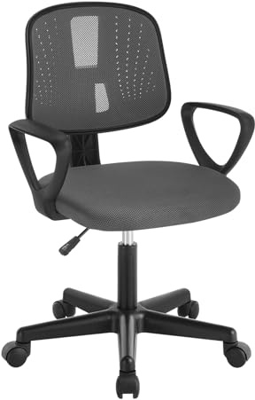 Klihome Chaise Bureau Enfant, Fauteuil de Bureau pour Adolescents, Chaise Ergonomique en Maille Respirante, Dossier Réglable, Gris, K0007BS