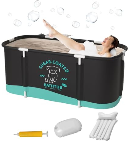 Bärbart badkar – vikbar blötläggning för vuxna, kompakt fristående badrum | utrymmesbesparande design, inomhus och utomhus, tjocka isolerade väggar, enkelt dräneringssystem, bekväm spa