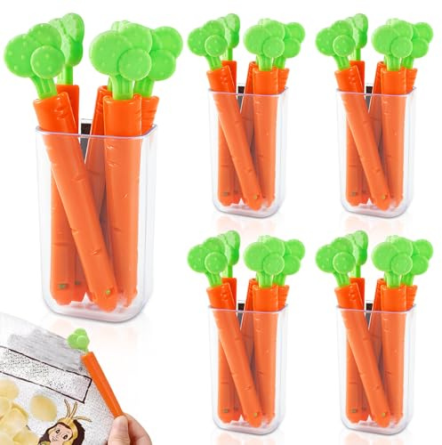 Clip Para Bolsas de Alimentos, 25 Snack Clips, Prolongan la Frescura De Los Alimentos, Bonita Forma De Zanahoria, Organizador Con Fijación Magnética, Sa Fija a la Nevera
