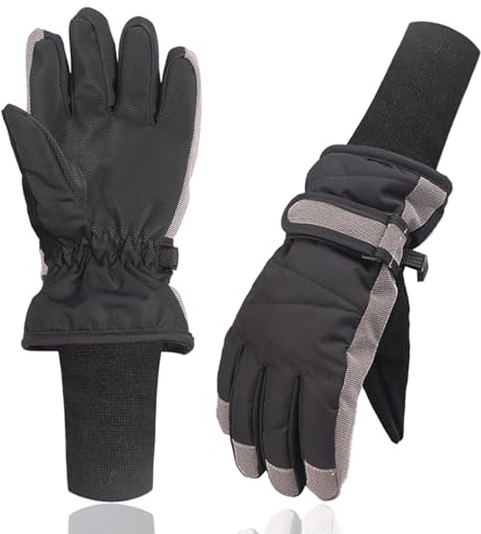 XTACER Kids Ski Snow Gloves Snowboard Winter Warm Cold Weather Gloves for Boys Girls Children ( Long Cuff -Black, 4-6 Years)