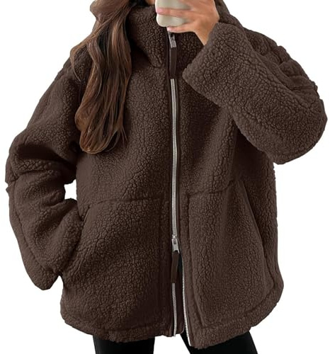 Women Ladies UK Fleece Teddy Jacket - Full Zip Warm Winter Sherpa Lined Hoodie, Long Sleeve Fluffy Fuzzy Hooded Sweatshirt, Soft Oversized Lightweight Breathable Sweater Jumper, Women's Coats Jackets