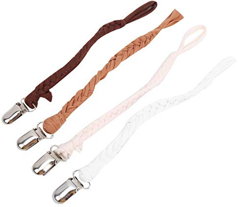 Cryfokt 4 Pièces Attache-tétine Tricotée pour bébé Supports pour Nourrissons Non Toxiques pour Jouets de Dentition, Chaîne de Sucette Portable pour Nourrissons, 29 Cm, 4 Couleurs pour Cadeaux de