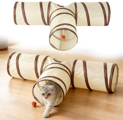 3-Way Cat Tunnel, Rabbit Tunnel Toy Guinea Pig Toys Tunnels Foldable Small Pets Play Tubes for Kitten, Bunny, Guinea Pig, Puppy