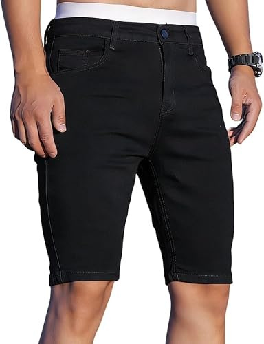Enfärgade jeansshorts for män for män i modestil Knälånga lastunderdelar for vardagskläder(Black,L)