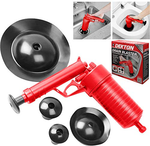 Dekton Drain Blaster With Four Attachments-Clears Blockages Without Using Harsh Chemicals| Pump Action Power Pressure Cleaner| Injects High Pressure Blast Of Water Into Waste Pipe| Includes 4 Adaptors