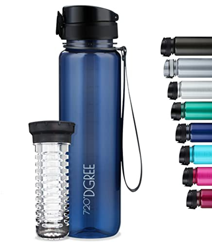 720°DGREE Water Bottle “uberBottle“ - 1 L crystalClear +Fruit-Infuser - BPA-Free Tritan, Leakproof, Reusable Drinking Bottle - Sports Bottle for Gym, Fitness, Cycling, Travel, Kids, School Office