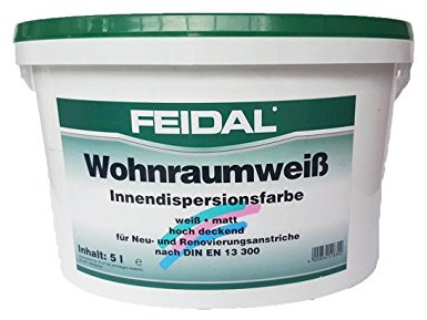 Feidal Wohnraumweiß 5 l, weiß, matt/Innendispersionsfarbe hochdeckend für Neu- und Renovierungsanstriche nach DIN 13 300