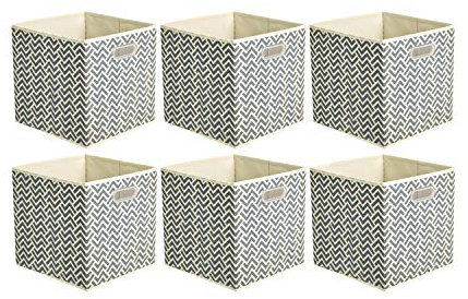 Amazon Basics Aufbewahrungswürfel aus Stoff, faltbar, mit ovalen Ösen, 6er-Pack, Zackenmuster in Grau