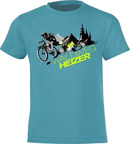 T-shirt de vélo pour enfant - Waldweg Heizer - VTT - Vêtement de sport pour garçons et filles - Vêtements d'extérieur, Bleu turquoise, 122-128