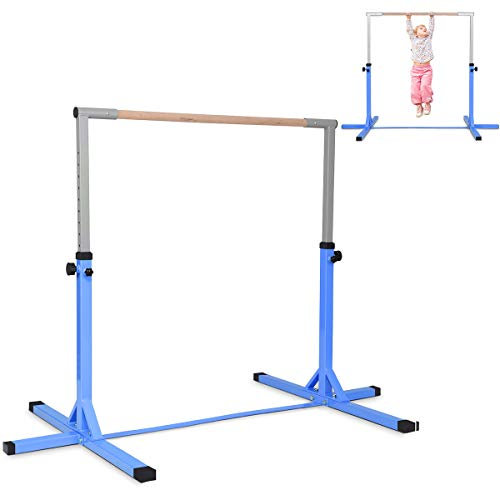 COSTWAY Gymnastics Training Bar, 90-150cm Height Adjustable Horizontal Kip Bars with Non-slip Rubber Pads, Home Gym Sports Equipment for Kids Juniors, 100kg Weight Capacity (Blue)