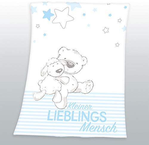 Arle-Living Flauschdecke Motiv : Kleiner Lieblingsmensch 75x100 cm Kuscheldecke Babydecke Schmusedecke (blau)