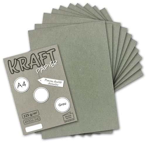 25 x vintage kraftpapper i grått - DIN A4 21 x 29,7 cm - 210 x 297 mm - 240 g/m², naturligt grått återvunnet papper, miljövänlig pysselkartong - UmWelt av GUSTAV NEUSER