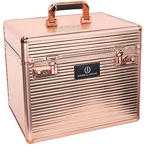 Imperial Riding Shiny Classic Putzbox, Putzkoffer mit Zahlenschloss, verstellbare Fächer, Aufbewahrungsbox für Putzzeug, mit Spiegel im Deckel, hochwertiger Putzkasten, 38x28x32cm, Roségold