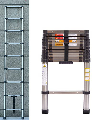 Scala telescopica estensibile da 2,6 m, in acciaio inox, portatile, con 9 pioli, capacità 150 kg, EN131