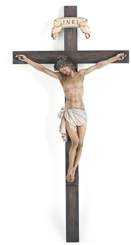Cruz de pared con crucifijo católico BC de 40,6 cm de alto, Jesucristo, decoración del hogar, regalos religiosos coleccionables, escultura renacentista hecha a mano por Buildclassic