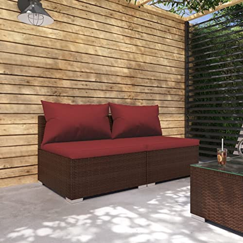 Festnight Lounge Set Gartensofa Rattan Balkon Lounge Gartenlounge Rattan gartenmöbel Outdoor Sofa balkonmöbel gartengarnitur-Braun und Rot-2-tlg
