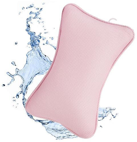 YOUNLEN Badewannenkissen,Badekissen für Badewanne schnelltrocknend & große Saugnäpfe für festen Halt Ergonomisches Spa-Badewannenkissen,Badewannen Kissen（Rosa）