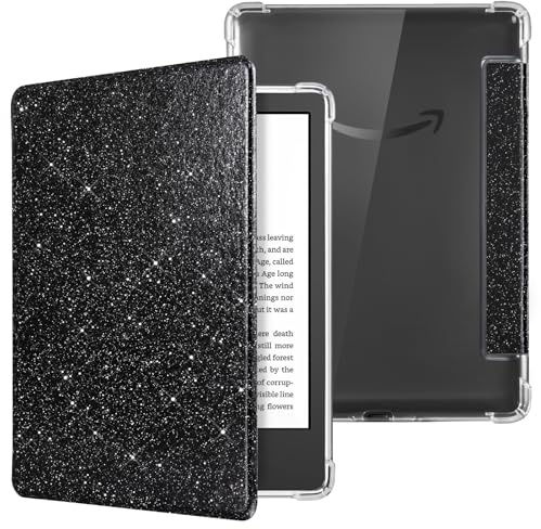 CoBak Case for 6 Kindle 11th Gen (2024 and 2022 Release) - Ultra Slim Transparent Clear TPU Back Shell Protective Cover with Auto Wake/Sleep for Kindle 11th Generation 2024 Release, Glitter Black