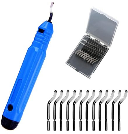 Utensile per sbavatura, sbavatore per metallo, strumenti per sbavatura, con 12 lame di ricambio, blu, per metallo, stampa 3D, alluminio e acciaio inossidabile