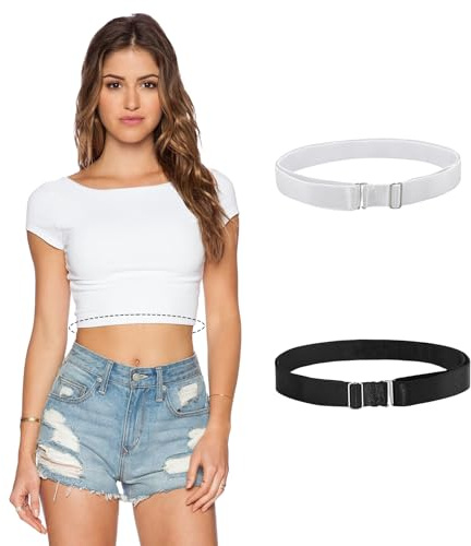 NICENEEDED 2 Banda Ajustable para Sujetar Camisas Cortas, Bandas Elásticas para Recortar Camisetas de Poliéster, Bandas de Camisa Blancas Y Negras
