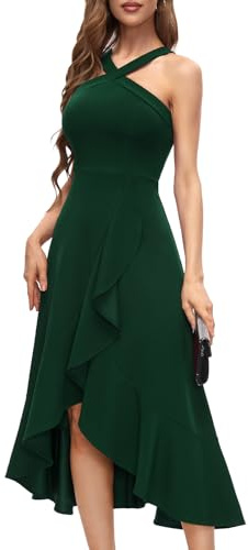 Bbonlinedress Aftonklänning, elegant festklänning för bröllop, halterneck, cocktailklänning med maxilängd, Mörkgrön, M