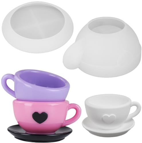 Stampo in resina per tazza di caffè e piattino a forma di tazza di tè e piattino Set di stampi in silicone Vaso per candele Stampo in silicone Creativo Stampo in resina siliconica Contenitore