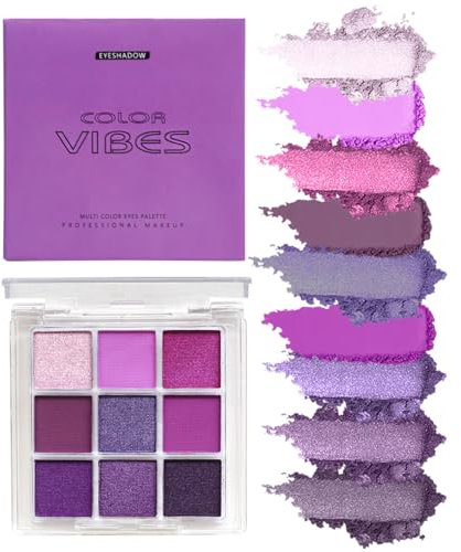 Palette de fards à paupières 9 couleurs – Fard à paupières mat et scintillant, palette de maquillage pour les yeux de voyage portable pratique pour Noël et les festivals de musique (# Purple)