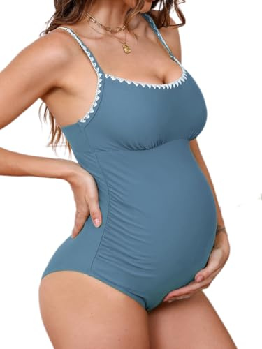 CUPSHE Traje de baño de maternidad de una pieza para mujer, con tirantes ajustables, fruncido y costuras en la espalda, traje de baño para embarazo