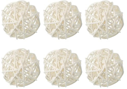 QUARKZMAN 6 Pcs Bolas De Ratán De Mimbre 2.4 Pulgadas Bolas Decorativas De Ratán Rellenos para Floreros para Bodas Centros De Mesa Tazones Decoración del Hogar, Beige