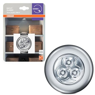 OSRAM DOT-it CLASSIC luz LED con pilas, plateada, de plástico, IP20, para armario, cocina y como luz nocturna