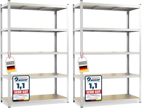 KARAT Scaffali per carichi pesanti – Scaffali a innesto con 5 ripiani regolabili – Scaffalature in metallo ideale per cantina garage magazzino – Set di 2 pezzi, modello Lakota (zincato, 200 x 100 x 50