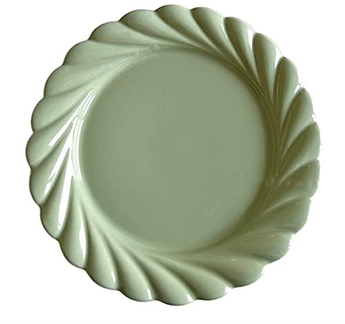 Platos Llanos Plato de comedor verde vintage Plato de pastel de postre for el hogar Plato de desayuno de frutas Plato de comedor de cerámica de encaje Plato plano Plato hondo Verde puro Plato de Servi