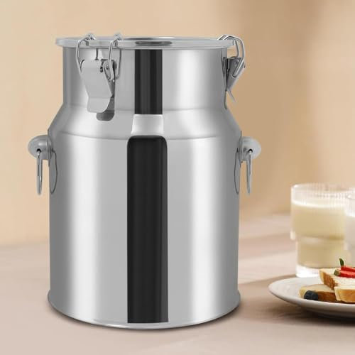 Réservoir Scellé en Acier Inoxydable 201,Pot À Lait INOX avec Couvercle Bidon a Lait INOX Wine Pail Bucket Tote Jug Oil Barrel Tank for Home & Farm Liquid Container,Nofaucet-5L