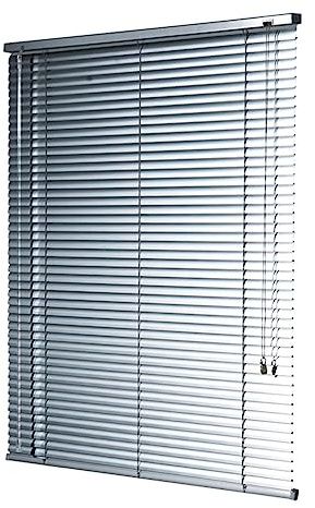 Persianas venecianas de aluminio de 25 mm, opacas, impermeables, para el hogar y la oficina, protección contra la luz y el deslumbramiento, montaje completo, color plateado, 100 x 210 cm