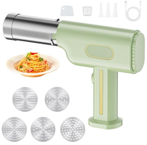 Máquina eléctrica para hacer pasta Máquina eléctrica portátil para hacer pasta con 5 modos, 3 formas de entrada, máquina recargable de 2x1300 mAh para espaguetis/fettuccine caseros