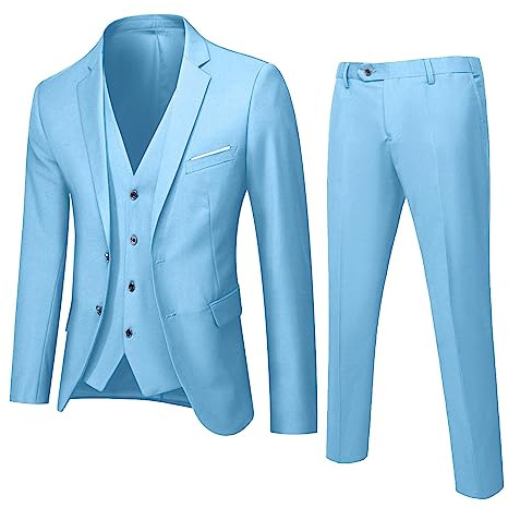 Fulidngzg Vestito Uomo Elegante Completo 3 Pezzi Invernale con Giacca Gilet e Pantaloni Abito Slim Fit Casual Taglie Forti Comode per Matrimonio Cerimonia Business,Blu,XXL