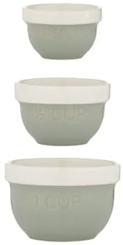 Mason Cash Bakers Options | Earthenware Sage Green & White | Classic Bakeware for Dough, Pastry & Cake Mixing | Dishwasher & Freezer Safe (Measuring Cups Set 3)