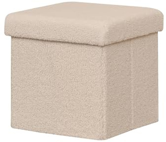 Bonlife Sittsäck, förvaringslåda för små lådor, hopfällbar fotpall, kub, kista, för entré, vardagsrum och sovrum, beige, 32 x 32 x 32 x 32 cm