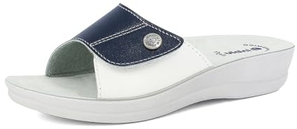 Ciabatte Donna a Fascia Colorata con Chiusura Regolabile in Strappo, Plantare Anatomico, Blu, 39