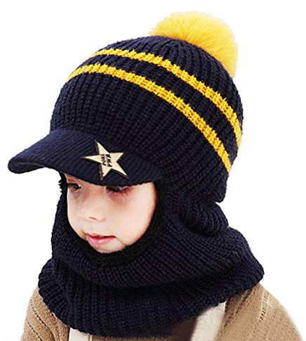 Uniyoung baby vinter varm hatt halsduk småbarn flickor pojkar öronklaffar huva balaclava barn fleece foder stickad pompom mössa hatt med visir snö kepsar i 1-5 år