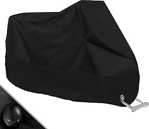 Hanbee Funda para Moto Cubierta Protectora UV de la Motocicleta con Agujeros de Bloqueo, Impermeable y Resistente al Viento Lluvia Nieve,Antipolvo al Aire Libre, 190T, XXL 245X105X125cm,Negro