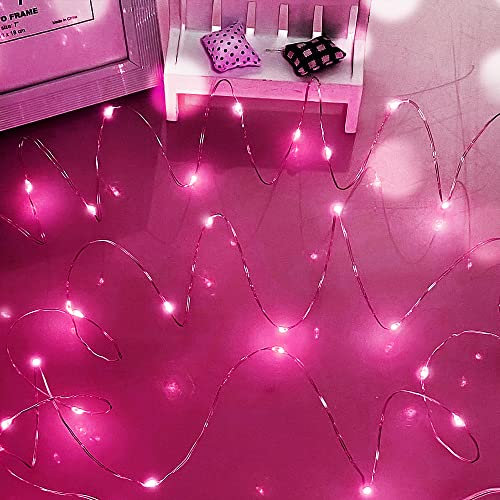 Dalugo Guirlande lumineuse à piles, 50 LED 5M/16FT IP65 Décorations de lumières de fête étanches pour la fête des mères (Rose)