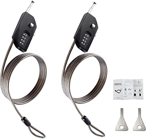 2 Pack Adjustable Combination Lock, Flexible Retractable Steel Locking Cable Trail Camera, 6.6ft Long Cable Lock for Luggage Suitcase Helmet Black